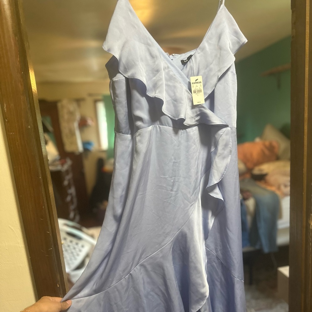 Express Blue Asymmetrical Sundress V-neck Sleeveless